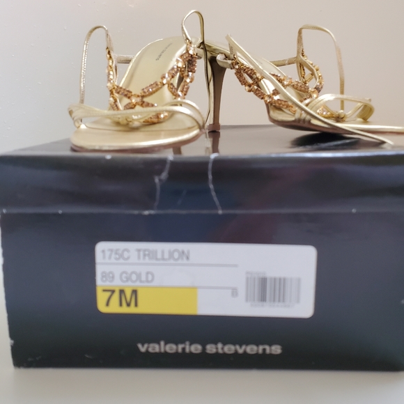 Gold Leather & Rhinestone lace up heel sandles - Picture 12 of 16